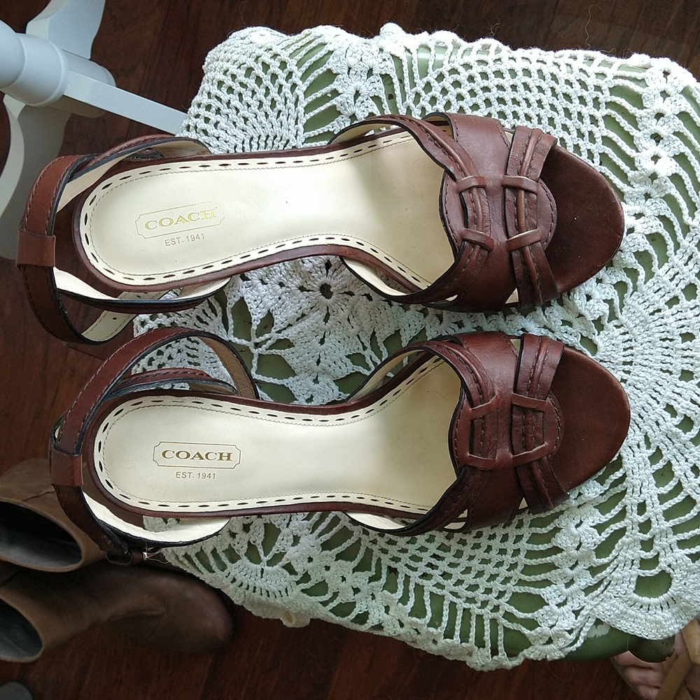 Coach sandal high heels brown leather